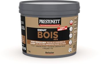 Enduit de Rebouchage et Lissage Bois 2 en 1 PRESTONETT BOIS en Pâte en Pot 1 KG pour Intérieur et Extérieur