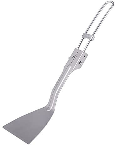iBasingo Titanium Folding Spatula Small Camping Frying Shovel Kitchen Beefsteak Flat Cooking Spatula Mini Pancake Food Serve Turner Flexible Tableware Outdoor Travel BBQ Cooking Accessories Ti1076T