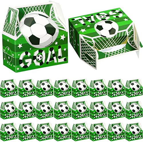 Zonon 25 Cajas de Regalo para Fiesta de Fútbol - Bolsas de Caramelos, Caja de Cartón, Suministros para Cumpleaños con Tema Deportivo, Decoración, 12 x 6 x 12 cm