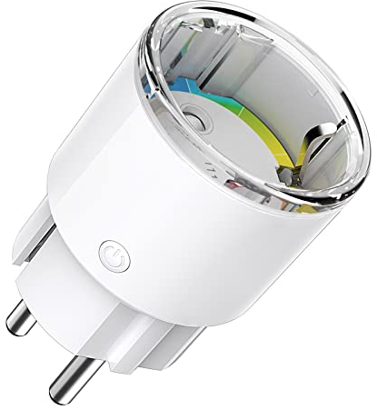 Mini presa connessa WiFi, presa intelligente certificata TÜV con controllo APP, misurazione del consumo elettrico, Smart Plug programmabile con Alexa e Google Home, funzione di tempo, bianco