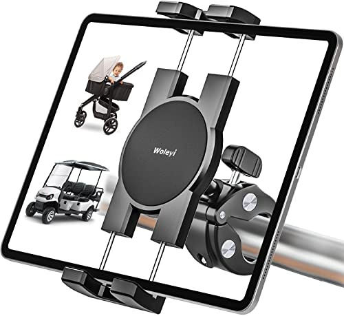 Stroller Tablet Holder for Baby, Phone iPad Holder Mount Handlebar Clamp for Golf Cart, Wheelchair, Scooter, Gym Bicycle, Workout Equipment, Tripod for iPad Pro 12.9, Air, Mini, Tabs, iPhone (4.7-13)