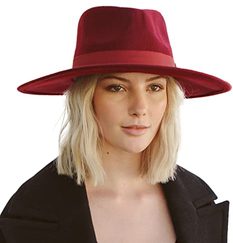 House of Ord Cape Town Chloe Fedora Winterhüte Damen Filzhut 100% Wollfilz Wollhut Damen UV Schutz - in 3 Farben in Größe M/58cm - Größe: M/L: 58 cm Farbe: Rot