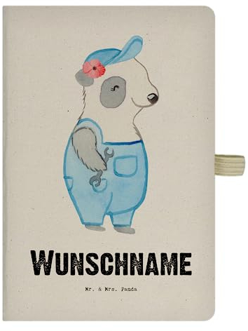 Mr. & Mrs. Panda DIN A4 Personalisiertes Notizbuch Klempnerin Herz - Personalisierte Geschenke, Notizbuch bedrucken, Notizbuch mit Namen, Namen,