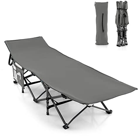 GYMAX Klappbares Campingbett 190 x 70 x 54 cm Feldbett Tragbar mit Seitentasche Campingliege inkl. Tragetasche Gästebett Ultraleicht Belastbar bis 270 kg 600D Oxford-Gewebe (Grau)