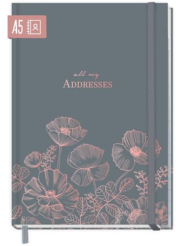 paper&you® Adressbuch A5 mit Register A-Z [Poppy] Buch für Kontakte, Geburtstage & Passwörter - nachhaltig & klimafreundlich