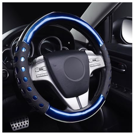 JNNJ Lenkradbezug Auto, Mikrofaser-Leder-Lenkradabdeckung, Anti Rutsch Universal 38cm Lenkradbezug, Lenkrad Abdeckung Lenkradbezug Aus Laser Gebürstet Leder(Blau)