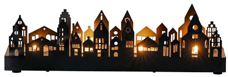 levandeo Teelichthalter Schwarz Natur Metall Haus Stadt Tischdeko Kerzenhalter Teelichtset Advent Deko Wohndeko
