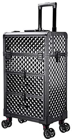 Kosmetikkoffer Pilotenkoffer Beauty Case Reisetrolley Friseurkoffer Kosmetik Trolley, Mit Rädern Und Mit Schloss, Tragbar Kosmetik Organizer,Kosmetikkoffer Mit Schubladen,Schwarz