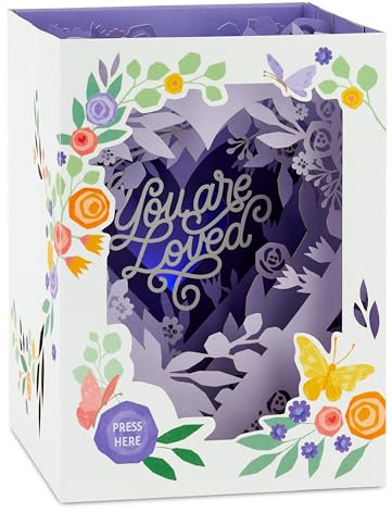 Hallmark Carte de fête des mères, 3D et pop-up Floral Shadow Box, carte musicale de fête des mères, caractéristiques lumineuses, souvenir, pour maman, grand-mère, violet, blanc