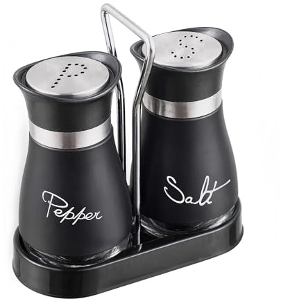 GJIE Pack of 2 Salt and Pepper Pots Salt and Pepper Shaker Salt and Pepper Set Salt Shaker Salt Pot Kitchen Accessories (Black), (YJ31)