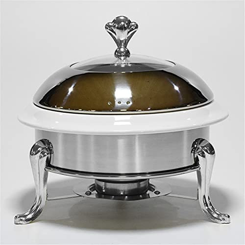 Catering Scaldavivande Rotondo Scaldavivande Piatto da Buffet Pentola per Catering Fornello per Vino Bagnomaria per Cucina Feste Pranzo Matrimoni Feste Eventi, Oro Bianco (Ceramics 26Cm)