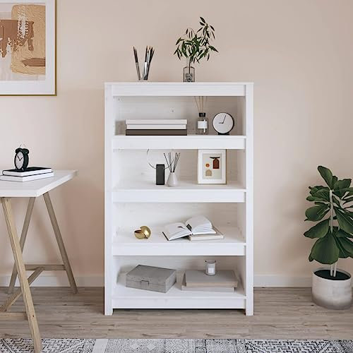 THOYTOUI Bücherregal, Würfelregal Bücherschrank Zeitschriftenständer Regalschrank Geeignet für Wohnbereich Arbeitszimmer Abstellraum Küche Weiß 80x35x126 cm Massivholz Kiefer