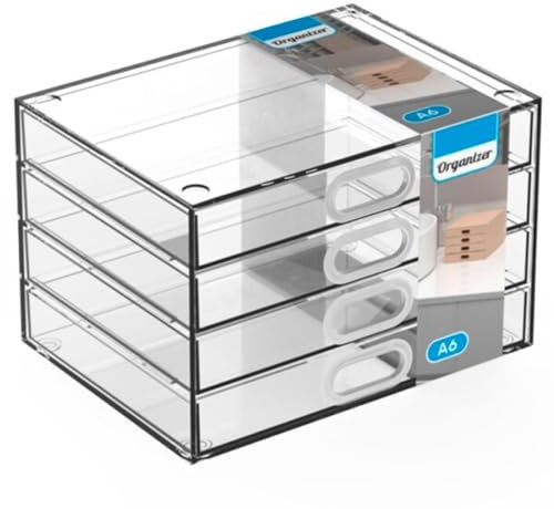 Acan Tradineur Mini Cassettiera A6 Trasparente con 4 Cassetti in Plastica Organizzatore Cosmetici Trucco Accessori per Cucito Viti Made in Spagna - 11 x 17 x 12,5 cm