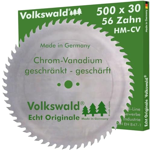 Volkswald ® Sägeblatt CV 500 x 30 mm Z= 56 geschränkt Tischkreissägen Wippkreissägen und Formatkreissägen geschärft Brennholz CV Chrom - Vanadium, CS Chrom - Stahl KV