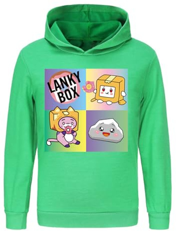 LANKYBOX Huvtröjor för pojkar barn bomull huvtröja räv- och boxy tryck barntröja grafiska kläder, gRÖN, 7-8 år