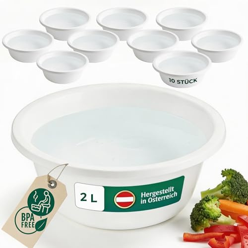 Novaliv 10x Spülschüssel Rund 2L, D24 cm, Weiß, BPA-frei Spülmaschinenfest Ideal für Küche und Camping, kleine Rundschüssel, Plastikschüssel klein, Waschschüssel klein, Plastic bowl
