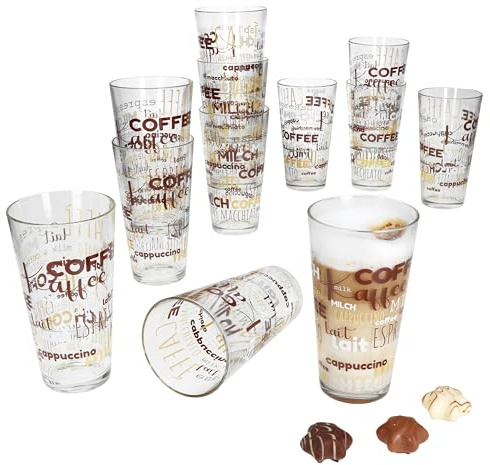 MamboCat 12er Set Candy Latte Macchiato Gläser mit Schrift-Dekor I 380 ml I stapelbare Kaffee-Gläser für EIS-Kaffee, Cafe au Lait, Frappé & Co.