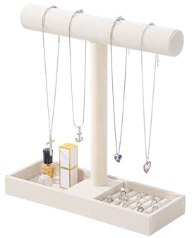 Justsoso Multi-Use Jewelry Holder Stand, Necklace Bracelet Ring Organizer Stand, Scrunchie Watches Velvet Jewelry Holder Stand With Tray for Women Girls Home Use (Beige Color)