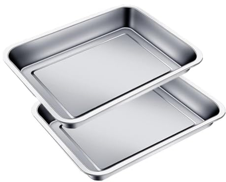 Hapihom Juego de 2 bandejas de horno de acero inoxidable para hornear, bandeja rectangular para tartas, pavo, lasaña, pulida, fácil de limpiar, 40 x 30 x 4,8 cm