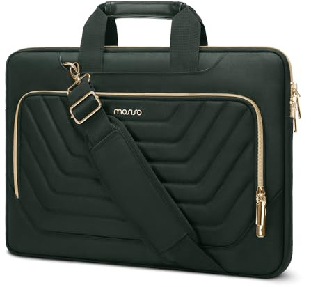 MOSISO Axelväska för bärbar dator, 15-15,6 tum datorväska kompatibel med MacBook Pro 16, HP, Dell, Lenovo, Asus anteckningsbok, messengerväska med främre inverterad trapets quiltad ficka och bälte,