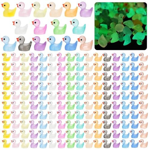 130 stück mini enten， glühen Kunstharz-Enten,bunte kleine enten，Miniatur Enten,Entenspielzeug，kleine ente im dunkeln für Aquarium Puppenhaus Miniaturgarten Handwerk Deko DIY Haus Dekoration(16 Farben)
