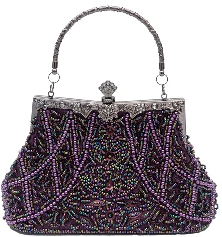 lapulio Bolso de noche vintage con cuentas de hojas florales y lentejuelas, elegante bolso de mano para mujer, para novias, bailes, fiestas y formales