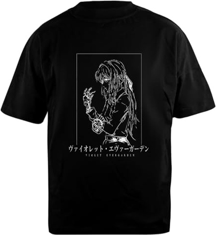 Violet Evergarden Skull Hand T-Shirt Unisexe Noir en Coton Surdimensionné
