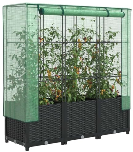 Hovothy Hochbeet mit Gewächshaus-Aufsatz Gartenbeet Gemüsebeet Wetterfest Kräuterbeet Frühbeet für Garten Pflanzkasten mit Gewächshaus Blumenbeet Pflanzenbeet Anzuchtbeet Schwarz 120x40x138 cm PP