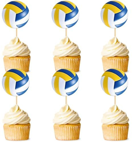 Blumomon Cupcake-Dekoration, Volleyball, 24 Stück, Kuchendekoration, Sportthema, Dekoration für Geburtstagsfeiern und Hochzeiten, Orange
