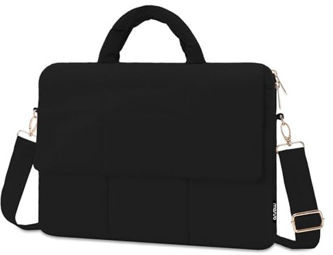MOSISO Bolso Hombro Portátil, 15-15,6 Pulgadas Bolsa Laptop Compatible con MacBook Pro 16 Pulgadas, Rectángulo Acolchado Flapover Bolsa con Cremallera Delantera&3 Bolsillos Abiertos,Negro
