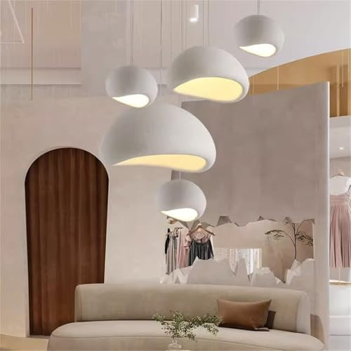 MyLjp Wabi-Sabi Pendelleuchte Moderne Kreative Treppenhaus Hängeleuchte Matt Weiß Nordischer Stil Zement Hängelampe Lampenschirm E27 Pendellampe Für Wohnzimmer Esszimmer Kinderzimmer Küche(1 head-30cm