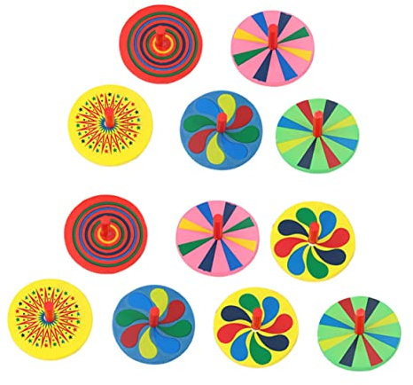 JOINPAYA Holz Kreiselspielzeug Kinder 12 Stück Bunt Handdrehspielzeug Aus Holz Visuelle Effekte Party Spielzeug Für Kinder