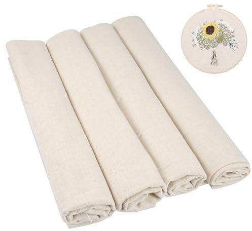 4 Stück Embroidery Fabric Linen 50x50cm, Kreuzstich Stoff Zuschneidbare, Kein Pilling, Weiche und Angenehme Aida Stoff zum Nähen, Sticken, Tischdecken, Kissenbezüge Und Andere DIY-Basteleien