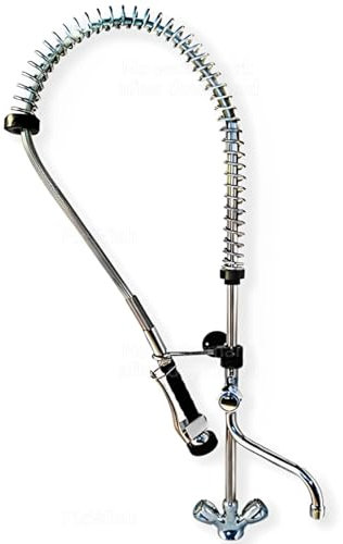 Robinet industriel bicommande de rechange avec douchette flexible et bec central fixe, pommeau avec levier manuel, robinetterie professionnelle pour évier de cuisine industrielle