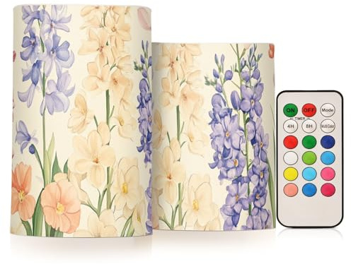 Hyacinths Delphinium Beige Flameless Pillar Candle Led Flameless Candles with Battery Operated for Votive 4 5 Set of 2