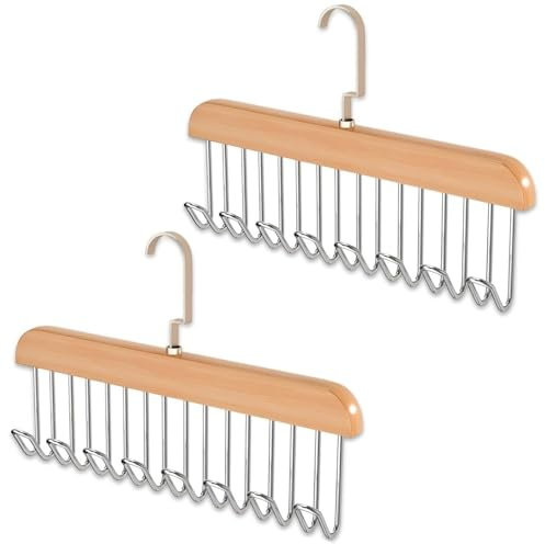 KOMUNJ 2 Stück Gürtelhalter Kleiderschrank， Krawattenhalter Holz Kleiderbügel mit 8 Haken 360 Grad Drehbarer Krawattenbügel Krawattenhalter für Kleiderschrank