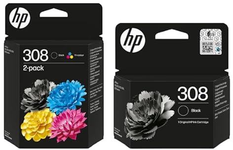 HP 2 Cartouches d'encre 308 Noir et 1 Cartouche d'encre Couleur 308 pour imprimantes Envy 6122e 6532e 6520e 6132e 6530e 6120e 6110e 6558e 6110e 6130e All-in-One