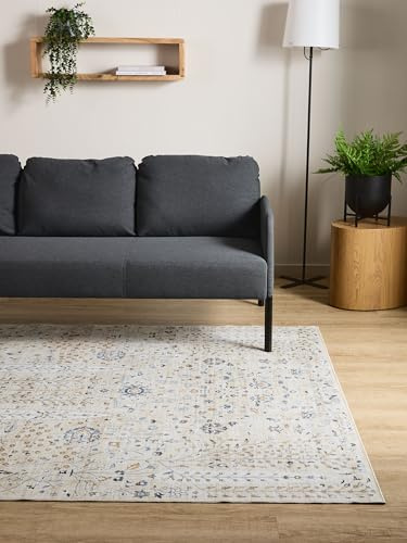 Interiyou Vintage Teppich Wohnzimmer Gent - 300x400 cm Beige - Für Schlafzimmer, Esszimmer, Kinderzimmer - Kurzflor waschbar und rutschfest, Print Muster