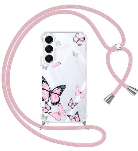 Yoedge Handyband Handyhülle für Samsung Galaxy A16 5G 6,7 Hülle mit Band, Durchsichtig Aesthetic Muster Schmetterling Case mit Kordel zum Umhängen, Weiche Silikon Stoßfest Cover für Samsung A16, 04
