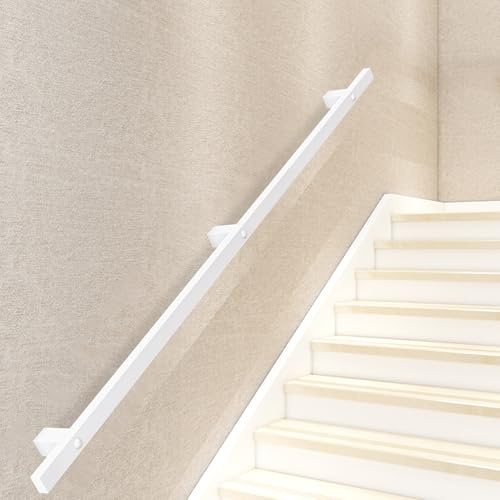 Lonmrrton Weißer Treppenhandlauf, wandmontiertes Treppengeländer mit Metallhalterungen und Schrauben, sicheres rutschfestes Treppengeländer für den Innenbereich im Loft-Korridor, modern(100cm)