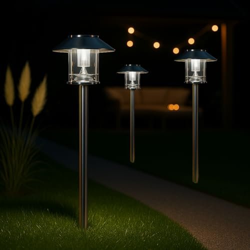 MeLiTec Solar-Gartenlampe 3er-Set, Outdoor-Solarleuchte für Garten Balkon und Terrasse, Außenbeleuchtung, Solar-Wegebeleuchtung, bis zu 8 Stunden Leuchtdauer, aus Edelstahl, SO26