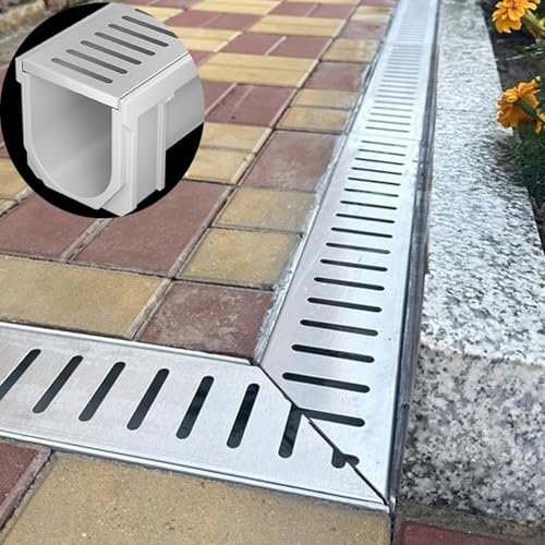 DKRAHRJJ Drenajes de Canal Delgado para Exteriores/Zanja, Kit de Drenaje Estrecho con Panel de Rejilla Metálica, Desagüe de Base de Ducha/Cubierta de Drenaje/1Pc/10.5 * 6 * 60Cm