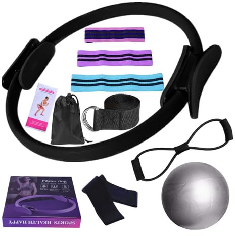 YANGUN 11 Articoli Kit Pilates, Set Pilates, Kit Yoga per l'allenamento A Casa, Set di Anelli E Palline, Fasce di Resistenza E Molto Altro Ancora, Perfette per Attrezzature Domestiche Yoga (Black)