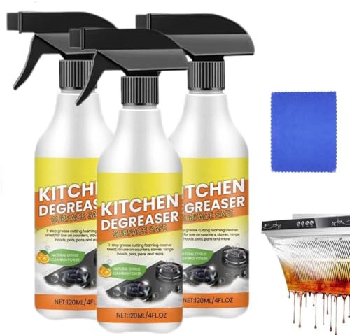 Kitchen Degreasing Foam Cleaner,Stubborn Stains Cleaner,Kitchen Cleaner Spray Degreaser,Bubble Cleaner Foam Spray, for Range Hood, Oven, Pots (3 Pcs)