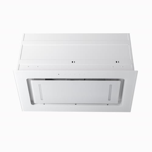 VLANO BREEZE Einbau-Dunstabzugshaube, Lüfterbaustein, Einbauhaube, Schwarz oder Weiß, Touch Control, Fernbedienung, LED Streifen, 4 Leistungsstufen, 680 m³/h, 52 cm, Sicherheitsglas (weiß)