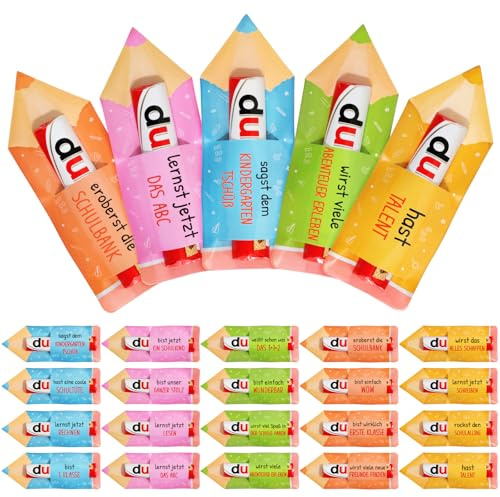 BOFUNX 20er-Pack Schokolade Banderolen Einschulung Geschenk Schulanfang Mutmacher für Jungen Mädchen 16 x 6 cm