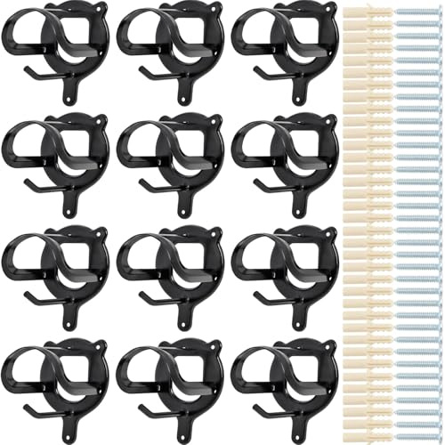 Juego de 12 Soportes para Brida de Caballo, Soporte de Brida de Metal, Ganchos de Brida Negra con Tubos y Tornillo, para Guadarnés, Cuadras, Graneros