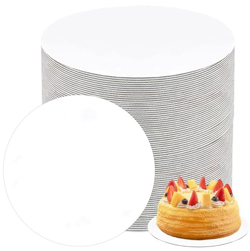 Pasdrucn 50 Stück Rund Cake Boards Set, 3 Mm Dick Tortenplatte Pappe Rund Cakeboard Wiederverwendbar, Tortenunterlage Rund-Cake Board, Tortenboden Pappe, Tortenteller Pappe (Weiß,25cm)