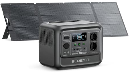 BLUETTI Elite 100 V2+200W 1024Wh & 1800W Générateur Électrique Portable | 35% plus compacte. 4 prises CA. Panneau 200W inclus. Idéal camping et urgences.