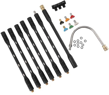 Pressure Washer Wand, Stainless Steel Gutter Cleaner Rod Gutter Cleaner Attachment with Black Cover Power Washer Extension Wand Hose Attachment for Wall Roof